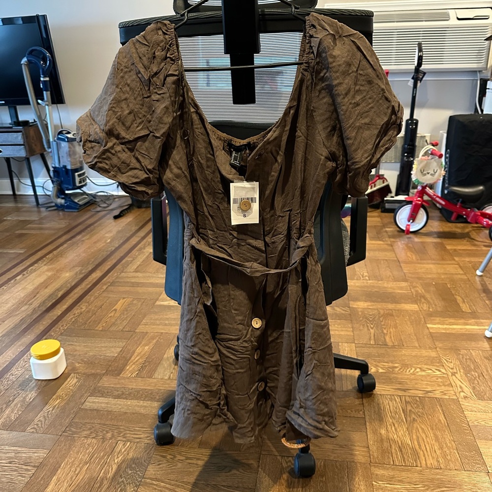 Brown Puff Sleeve Dress